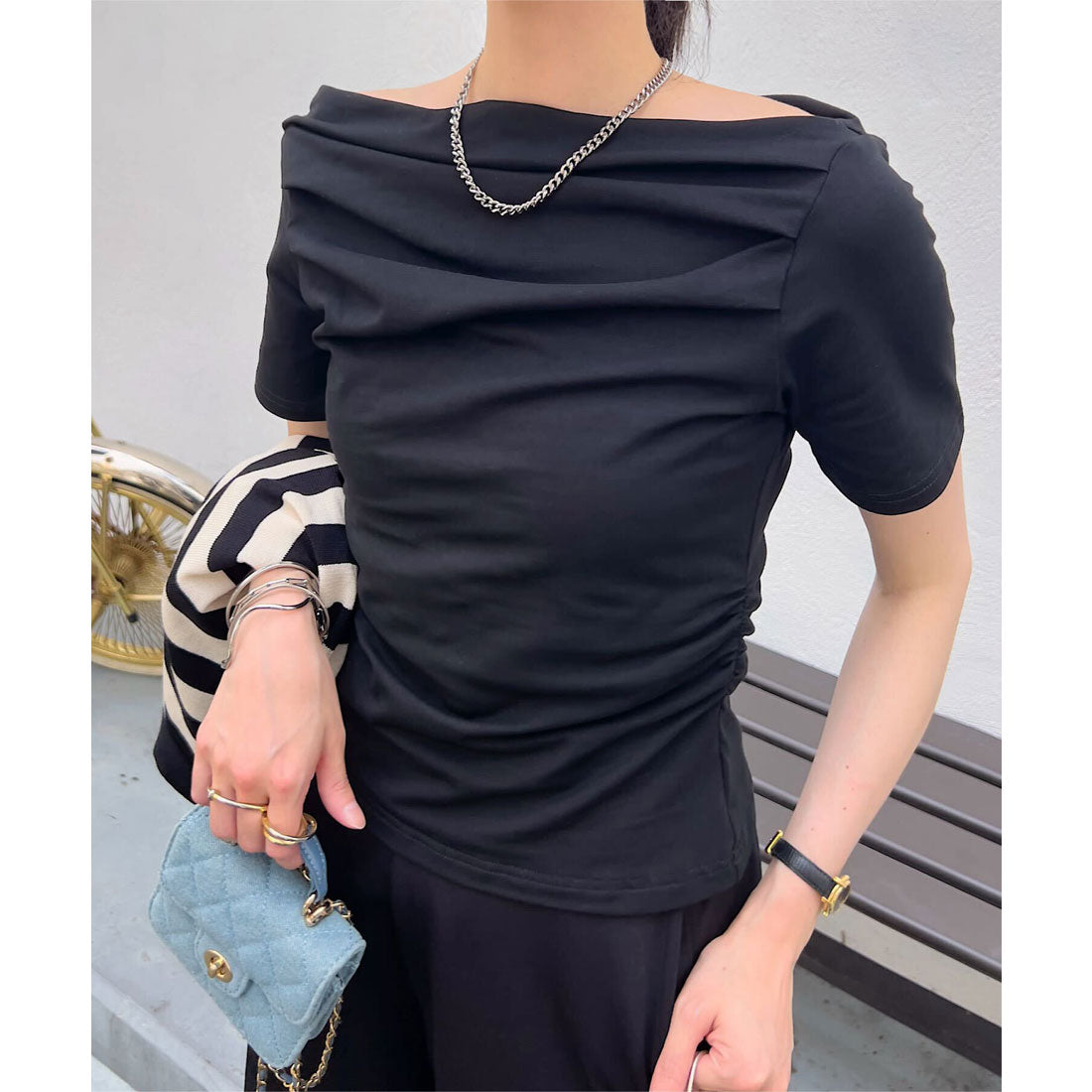 コウベレタス KOBE LETTUCE タックデザインオフショルダーTシャツ [C7591] （ブラック） ブラック