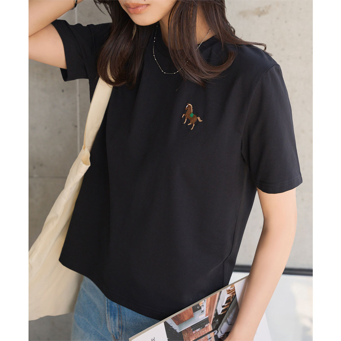 コウベレタス KOBE LETTUCE コットン混選べるデザインTシャツ【半袖horse刺繍】 [C7150] （ブラック） ブラック