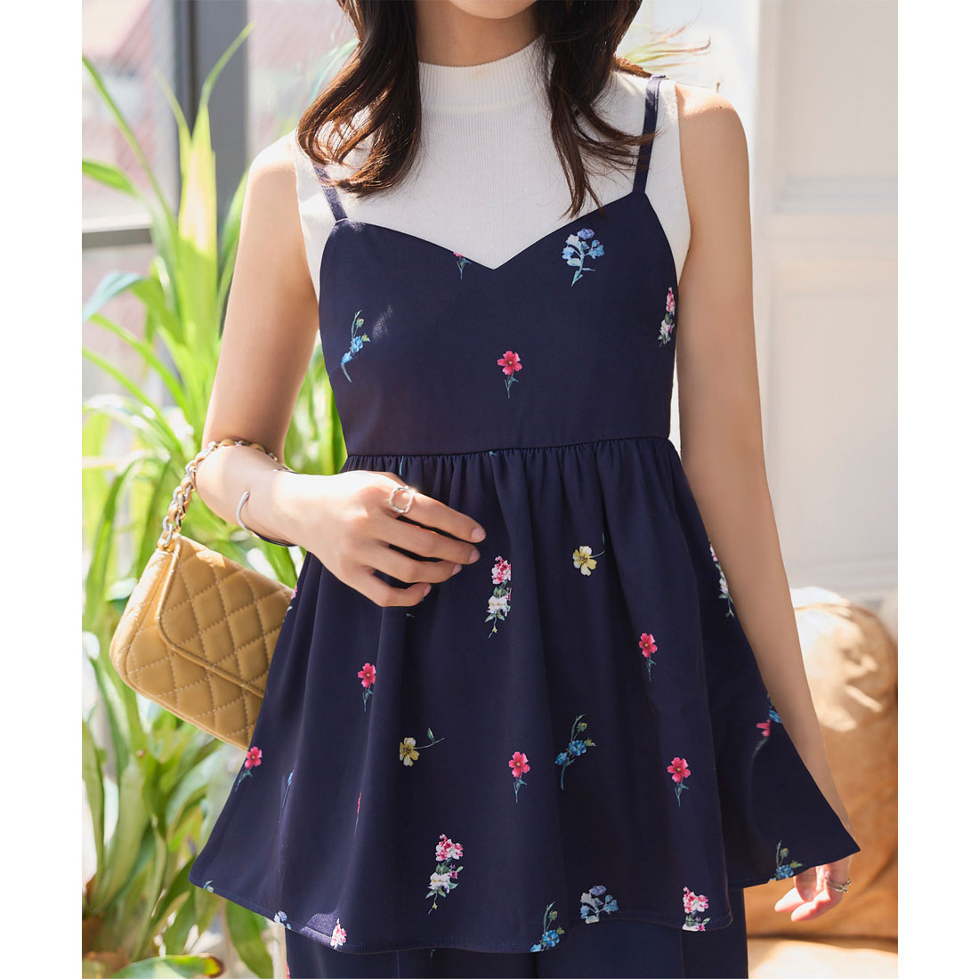 コウベレタス KOBE LETTUCE ハートネックフラワープリントキャミトップス [C7551] （ネイビー） ネイビー