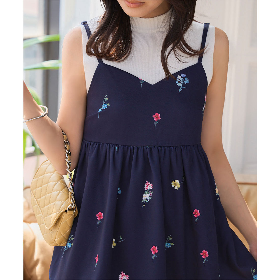 コウベレタス KOBE LETTUCE ハートネックフラワープリントキャミトップス [C7551] （ネイビー） ネイビー