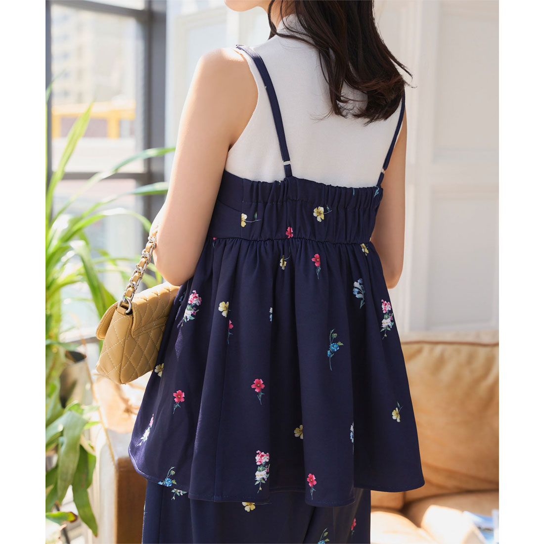 コウベレタス KOBE LETTUCE ハートネックフラワープリントキャミトップス [C7551] （ネイビー） ネイビー