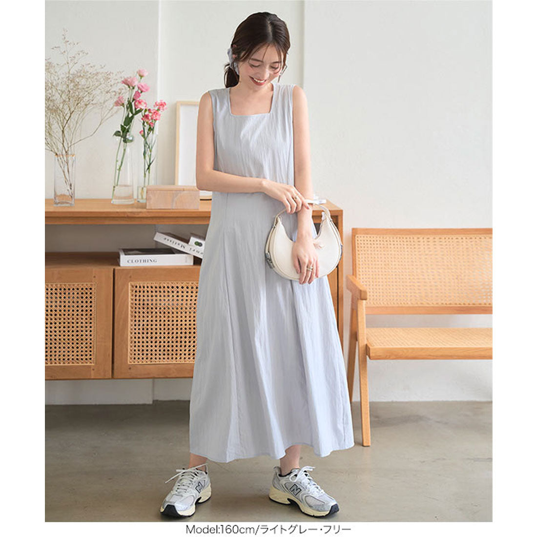 コウベレタス KOBE LETTUCE シュシュ付き スクエアネックロングワンピース [E3525] （ピンク） ピンク