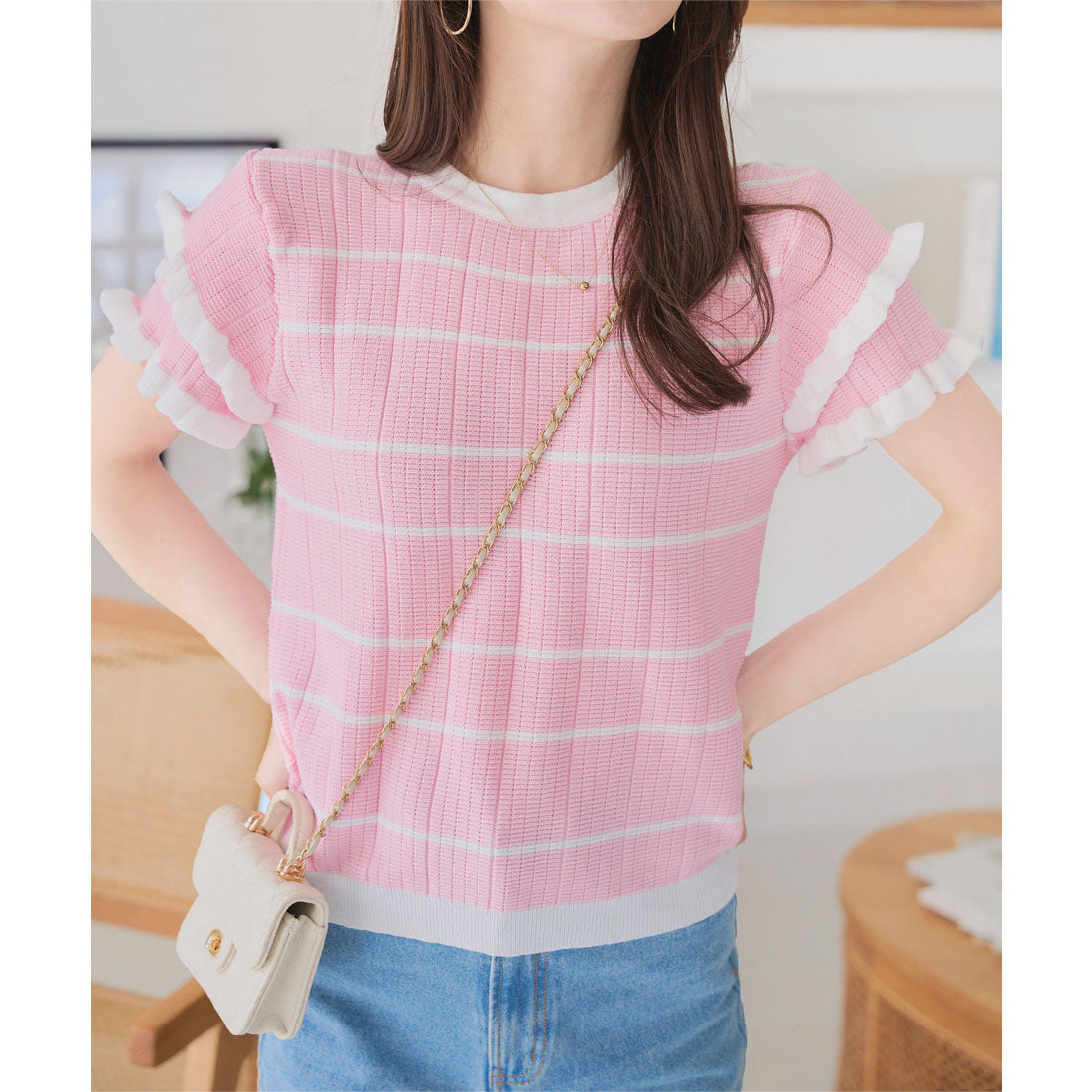 コウベレタス KOBE LETTUCE ティアードスリーブサマーニットトップス [N1223] （ピンク） ピンク