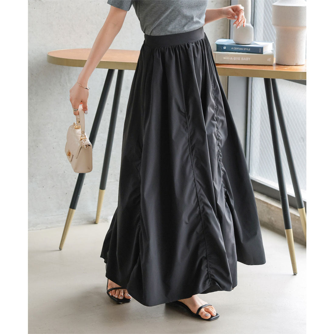 コウベレタス KOBE LETTUCE [ Petitle / プチレ ] シャーリングデザインスカート【プチ】 [M4255] （ブラック） ブラック