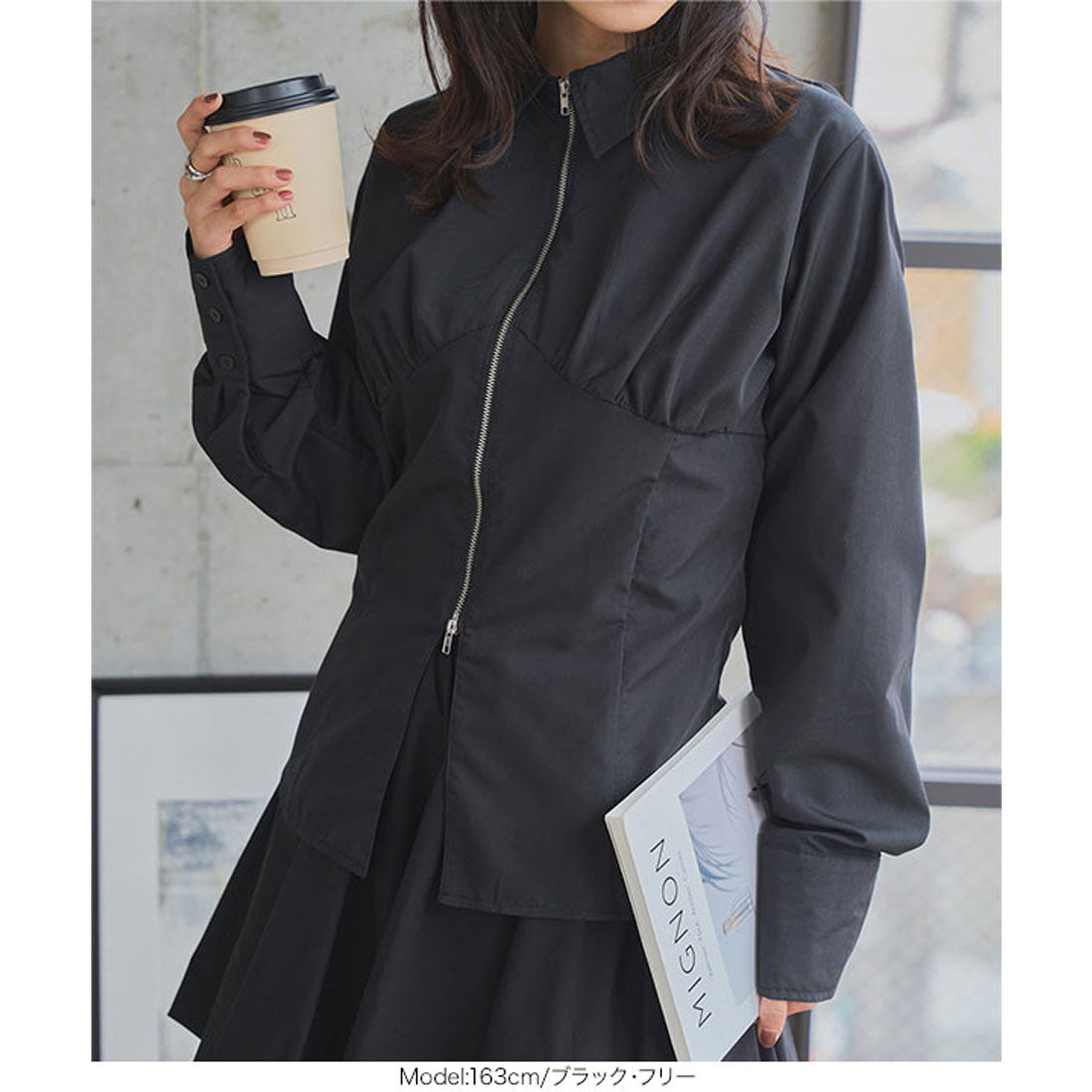 コウベレタス KOBE LETTUCE ジップデザインブロード長袖シャツブラウス [C7572] （ブルー） ブルー