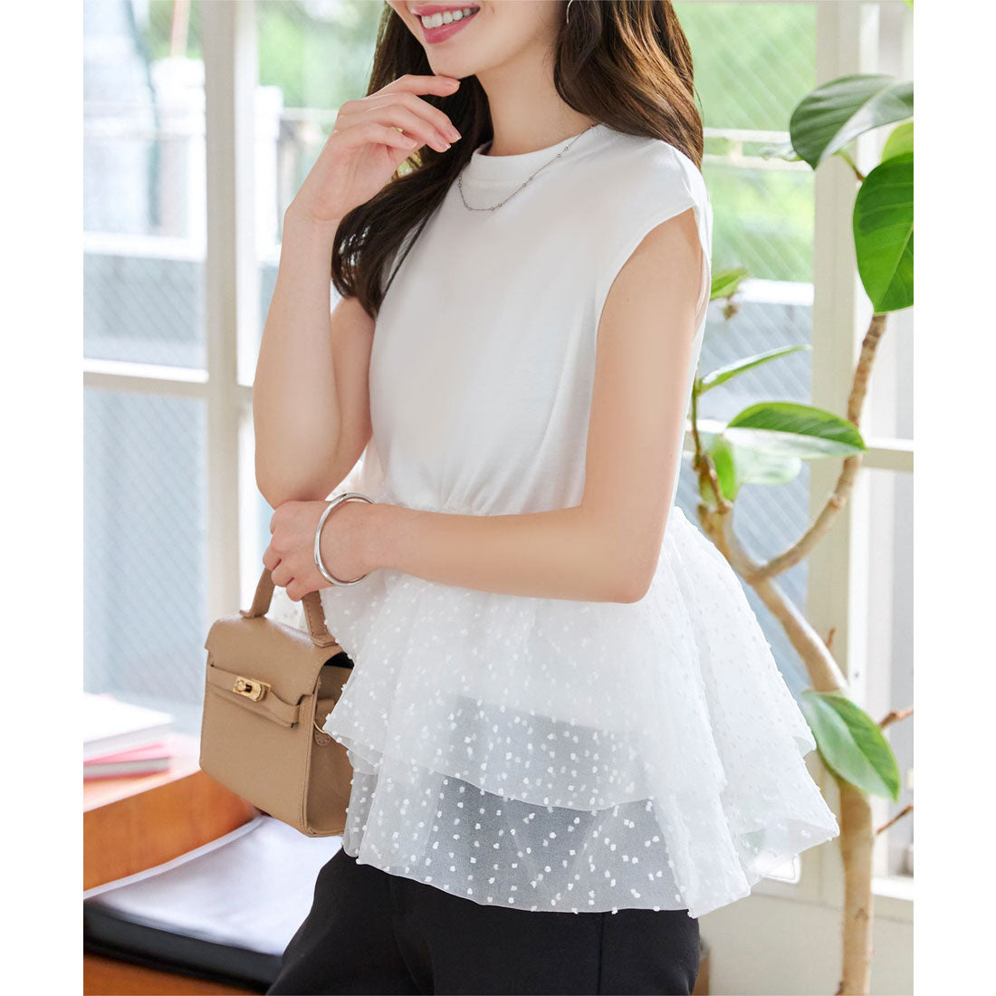 コウベレタス KOBE LETTUCE フリルドッキングフレンチスリーブTシャツ [C7623] （オフホワイト） オフホワイト