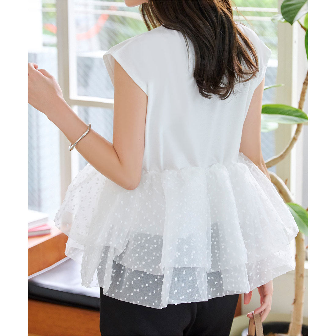 コウベレタス KOBE LETTUCE フリルドッキングフレンチスリーブTシャツ [C7623] （オフホワイト） オフホワイト
