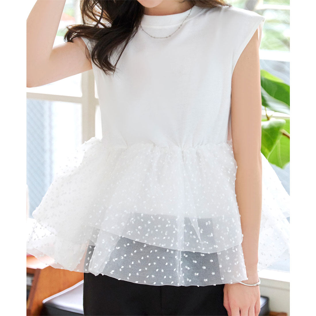 コウベレタス KOBE LETTUCE フリルドッキングフレンチスリーブTシャツ [C7623] （オフホワイト） オフホワイト