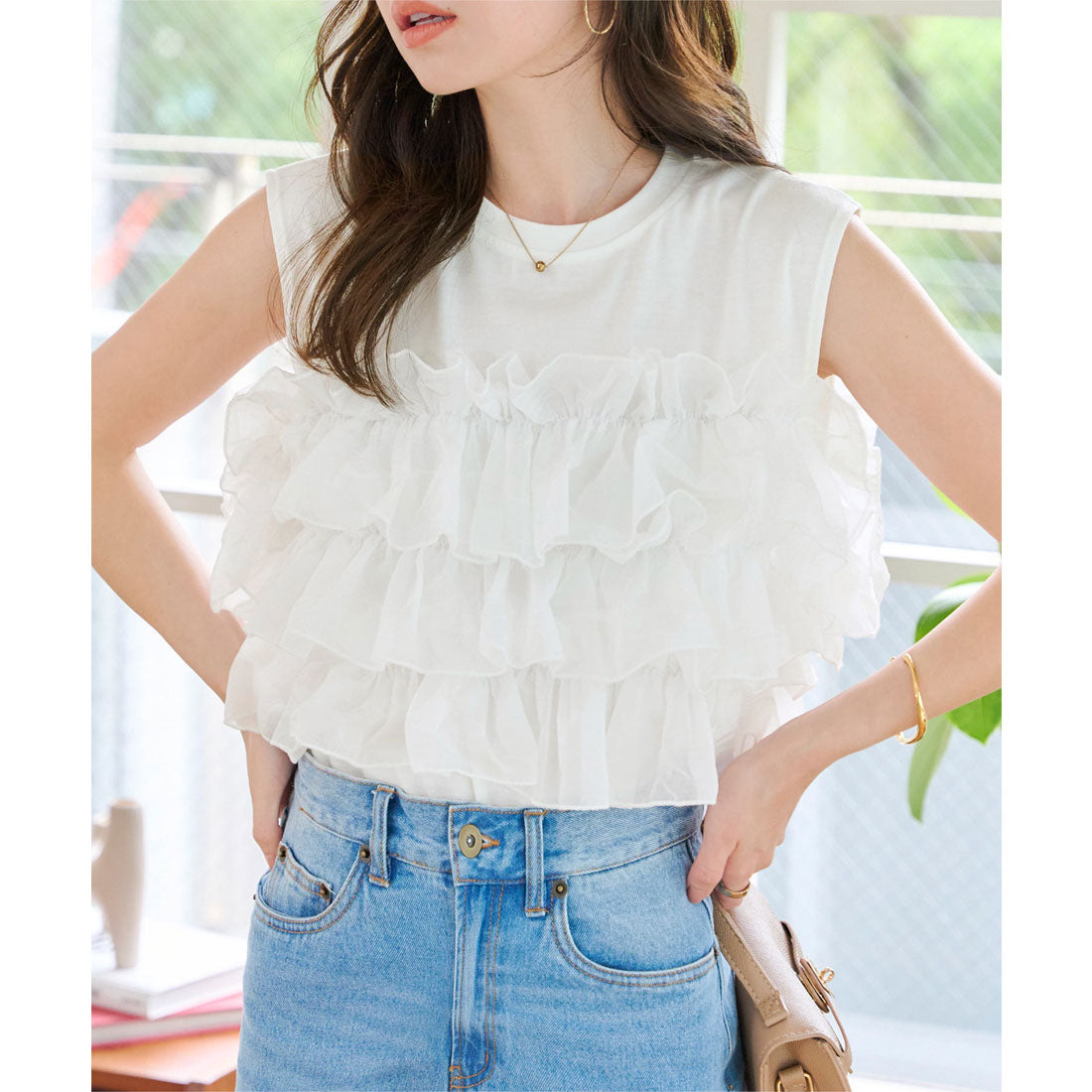 コウベレタス KOBE LETTUCE マルチウェイフリルビスチェドッキングTシャツ [C7622] （オフホワイト） オフホワイト