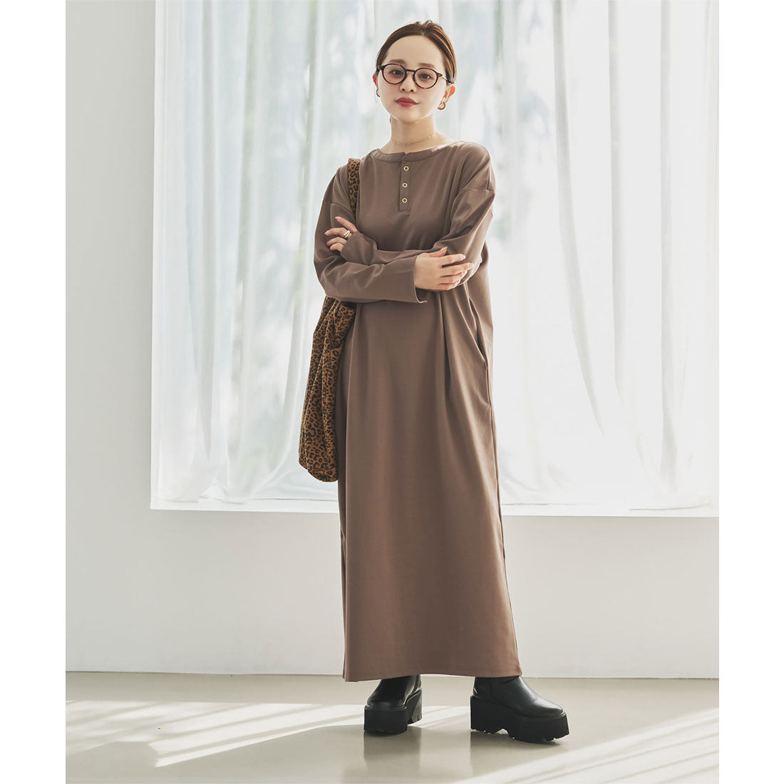 コウベレタス KOBE LETTUCE [ 田中亜希子さんコラボ ]ジャージーワンピース【プチストレート】[選べる3タイプ] [E3295] （モカムース） モカムース