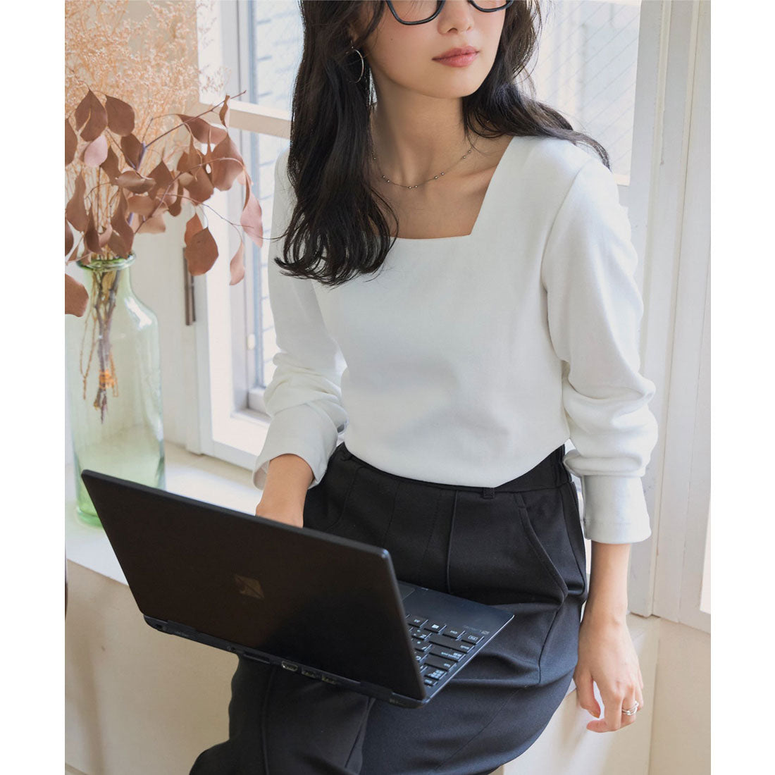 コウベレタス KOBE LETTUCE 深開きスクエア Uネック 長袖Tシャツ【スクエアネック】[ M L XL 選べるタイプ ]  [C7665] （オフホワイト） オフホワイト