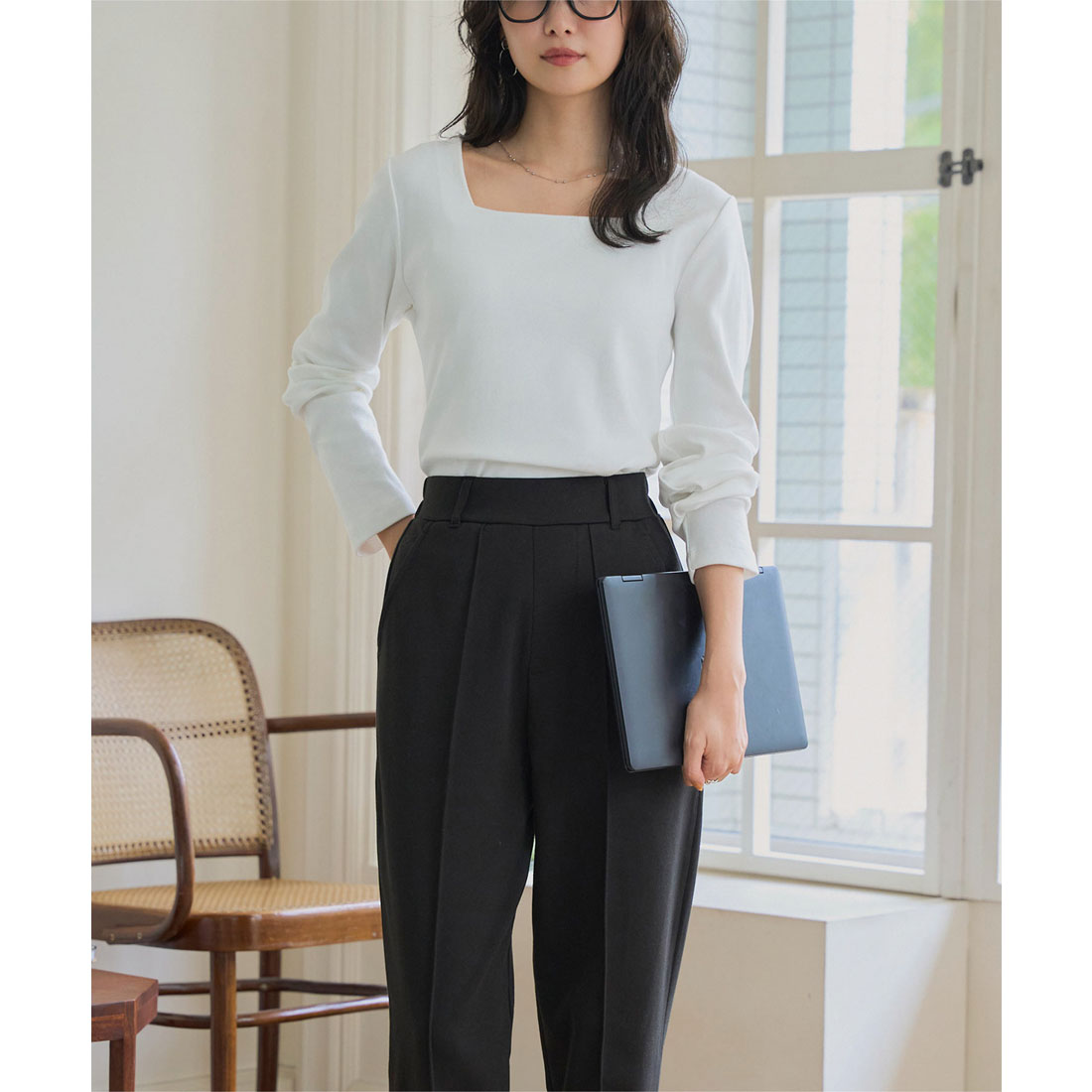 コウベレタス KOBE LETTUCE 深開きスクエア Uネック 長袖Tシャツ【スクエアネック】[ M L XL 選べるタイプ ]  [C7665] （オフホワイト） オフホワイト