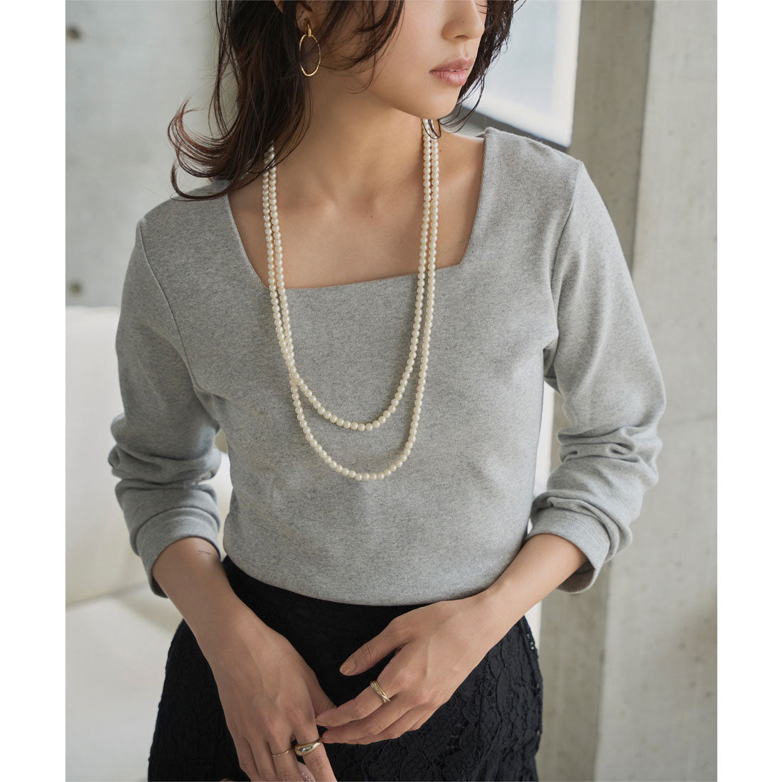 コウベレタス KOBE LETTUCE 深開きスクエア Uネック 長袖Tシャツ【スクエアネック】[ M L XL 選べるタイプ ]  [C7665] （杢グレー） 杢グレー