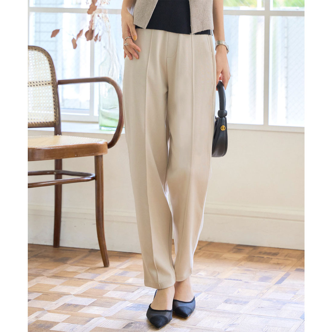 コウベレタス KOBE LETTUCE 美脚ポンチテーパードパンツ[選べるサイズ] [M4277] （ライトベージュ） ライトベージュ