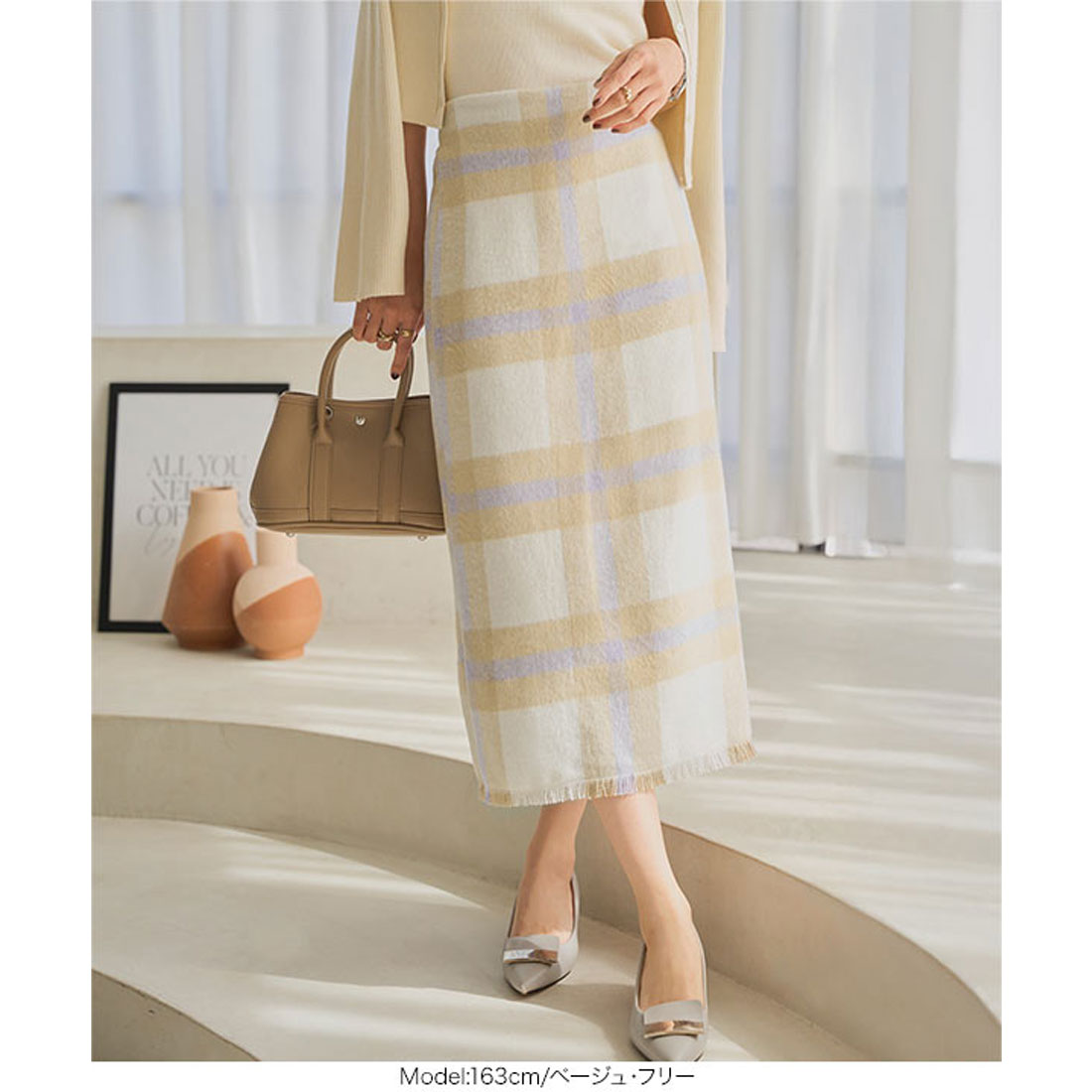 コウベレタス KOBE LETTUCE シャギーチェックツイードタイトスカート [M4250] （ピンク） ピンク