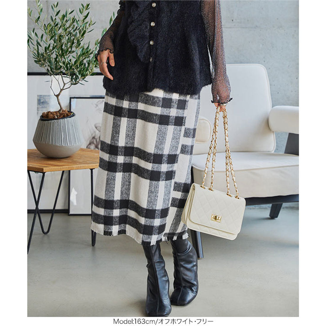 コウベレタス KOBE LETTUCE シャギーチェックツイードタイトスカート [M4250] （ピンク） ピンク