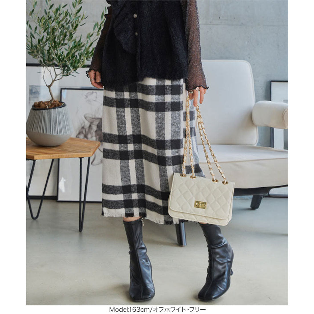 コウベレタス KOBE LETTUCE シャギーチェックツイードタイトスカート [M4250] （ピンク） ピンク