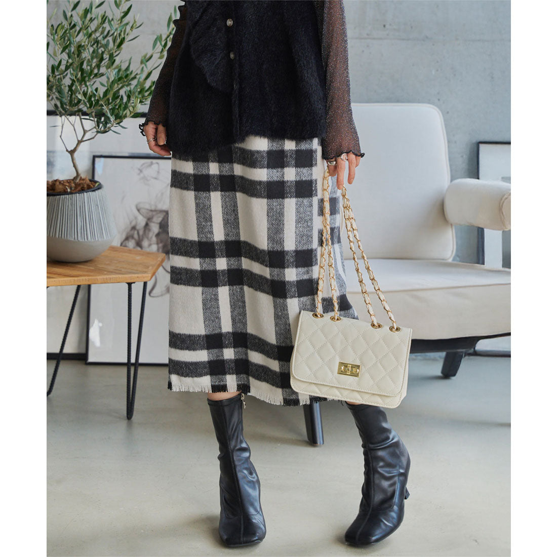 コウベレタス KOBE LETTUCE シャギーチェックツイードタイトスカート [M4250] （オフホワイト） オフホワイト