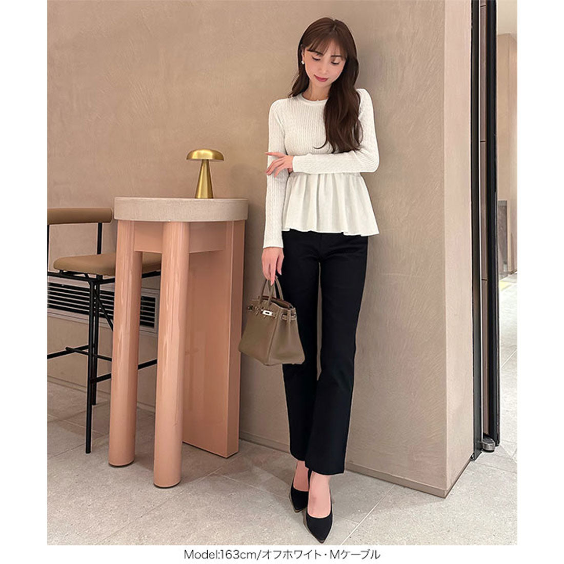 コウベレタス KOBE LETTUCE [ 岡部あゆみさんコラボ ］ペプラムニットトップス【ケーブル】[選べる2タイプ] [N1204] （ブラック） ブラック