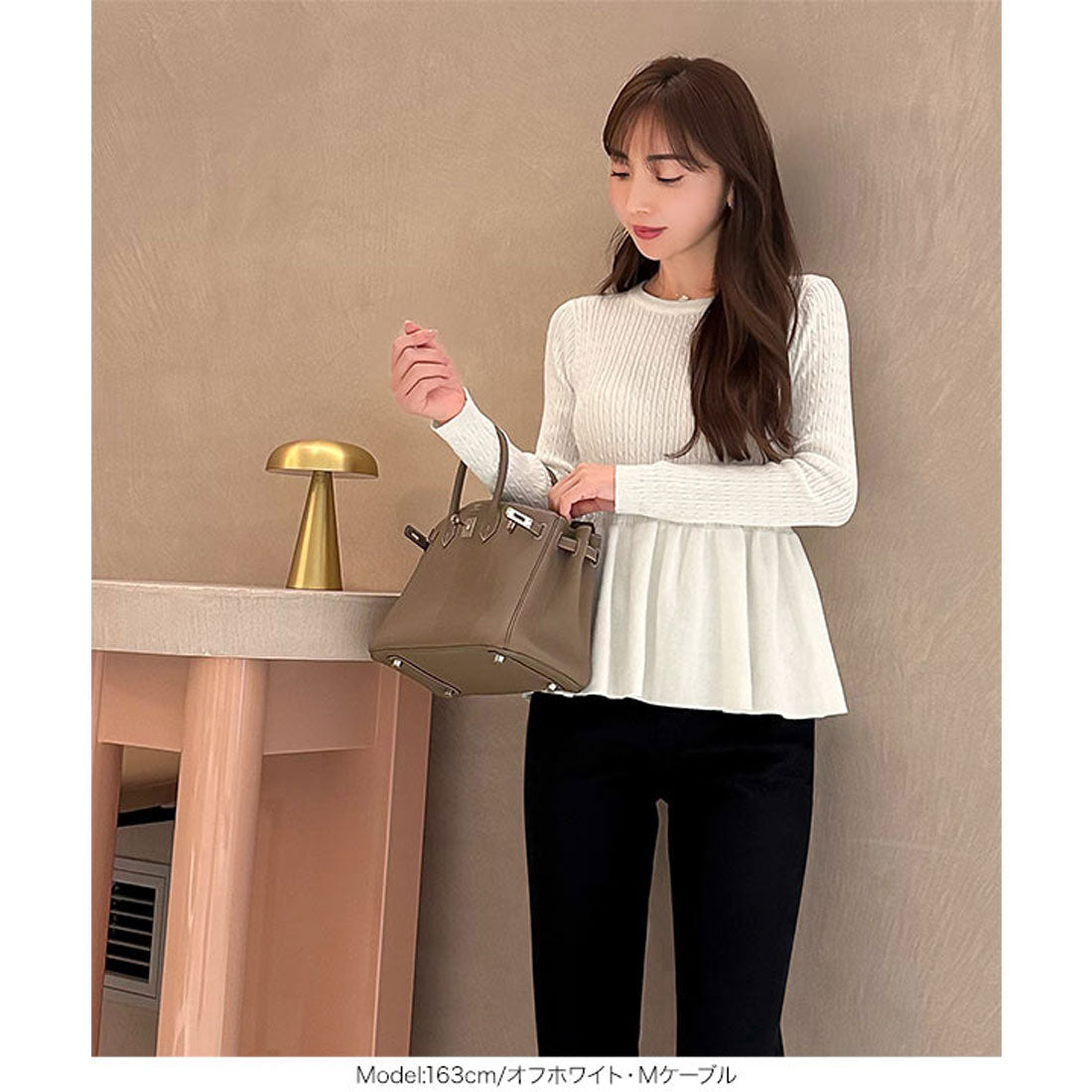 コウベレタス KOBE LETTUCE [ 岡部あゆみさんコラボ ］ペプラムニットトップス【ケーブル】[選べる2タイプ] [N1204] （ブラック） ブラック