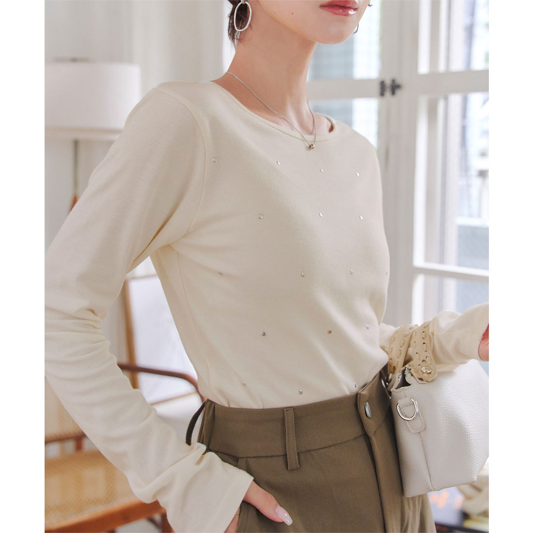 コウベレタス KOBE LETTUCE スムースロンT【ラインストーン】 [C7670] （エクリュ） エクリュ