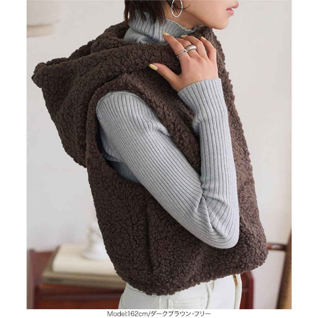 コウベレタス KOBE LETTUCE フード付きボアベスト [C7738] （エクリュ） エクリュ