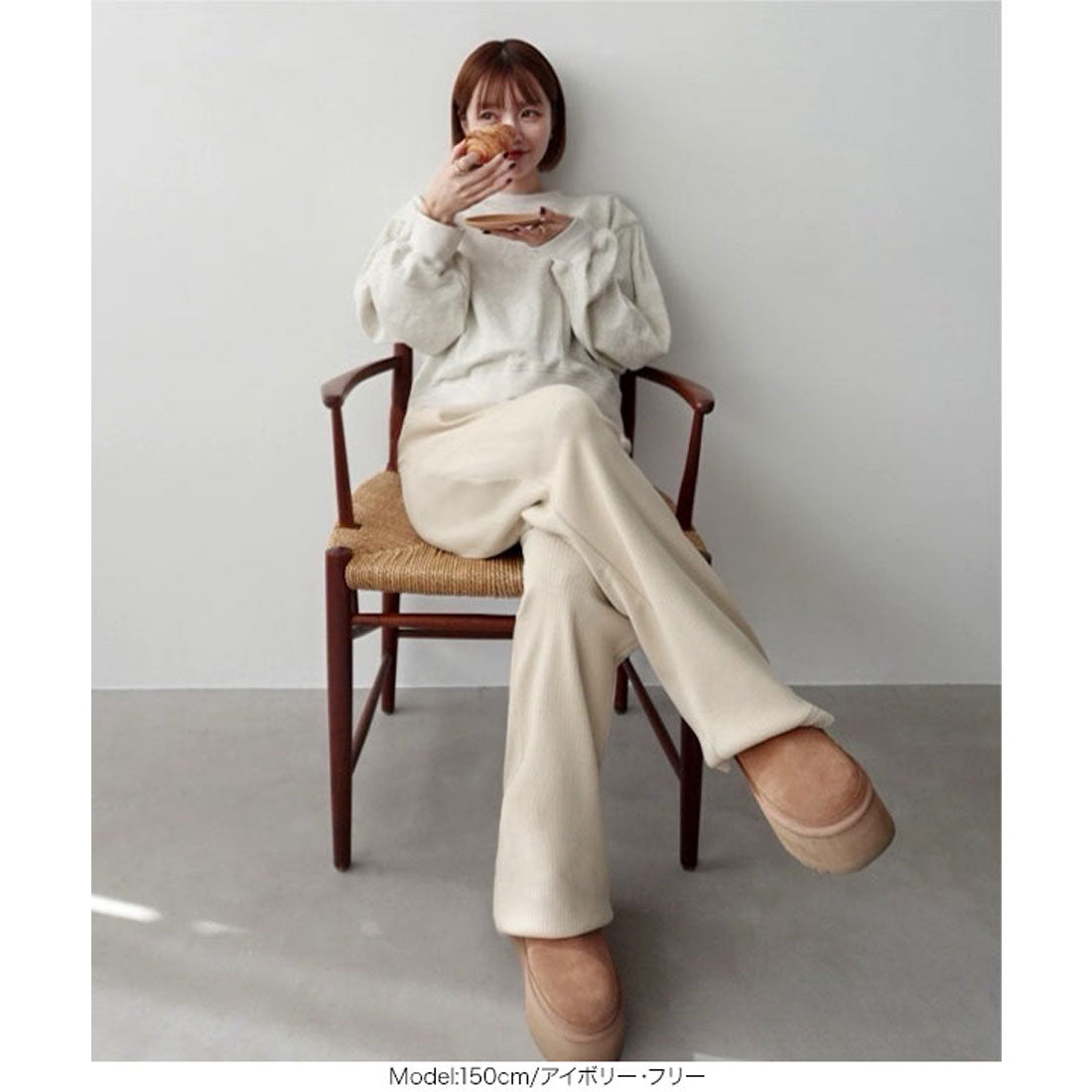 コウベレタス KOBE LETTUCE [ yuri.さんコラボ ]ミンク風裏起毛刺繍入りリブスウェットパンツ [M4259] （グレー） グレー