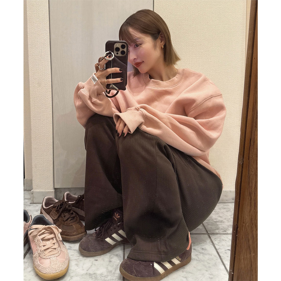 コウベレタス KOBE LETTUCE [ yuri.さんコラボ ]ミンク風裏起毛刺繍入りリブスウェットパンツ [M4259] （ブラウン） ブラウン