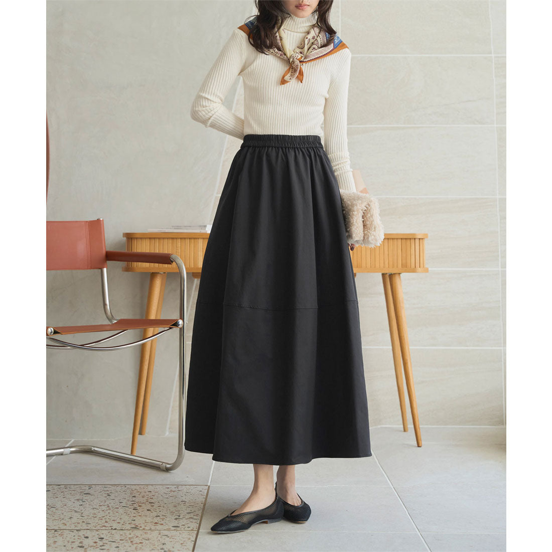 コウベレタス KOBE LETTUCE [ 2点セット ] スカーフ付き切替フレアスカート [M4298] （ブラック） ブラック