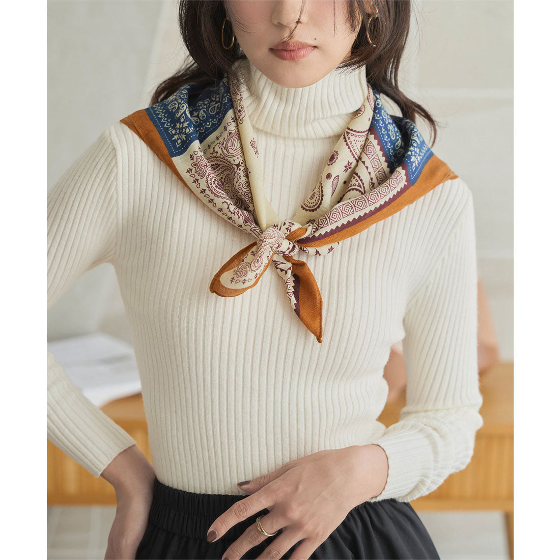 コウベレタス KOBE LETTUCE [ 2点セット ] スカーフ付き切替フレアスカート [M4298] （ブラック） ブラック