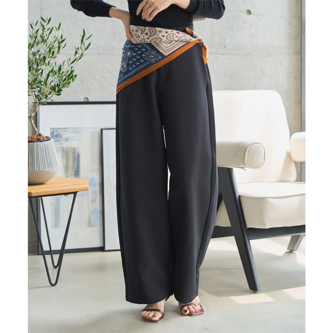 コウベレタス KOBE LETTUCE [ 2点セット ] スカーフ付き切替フレアスカート [M4298] （ブラック） ブラック