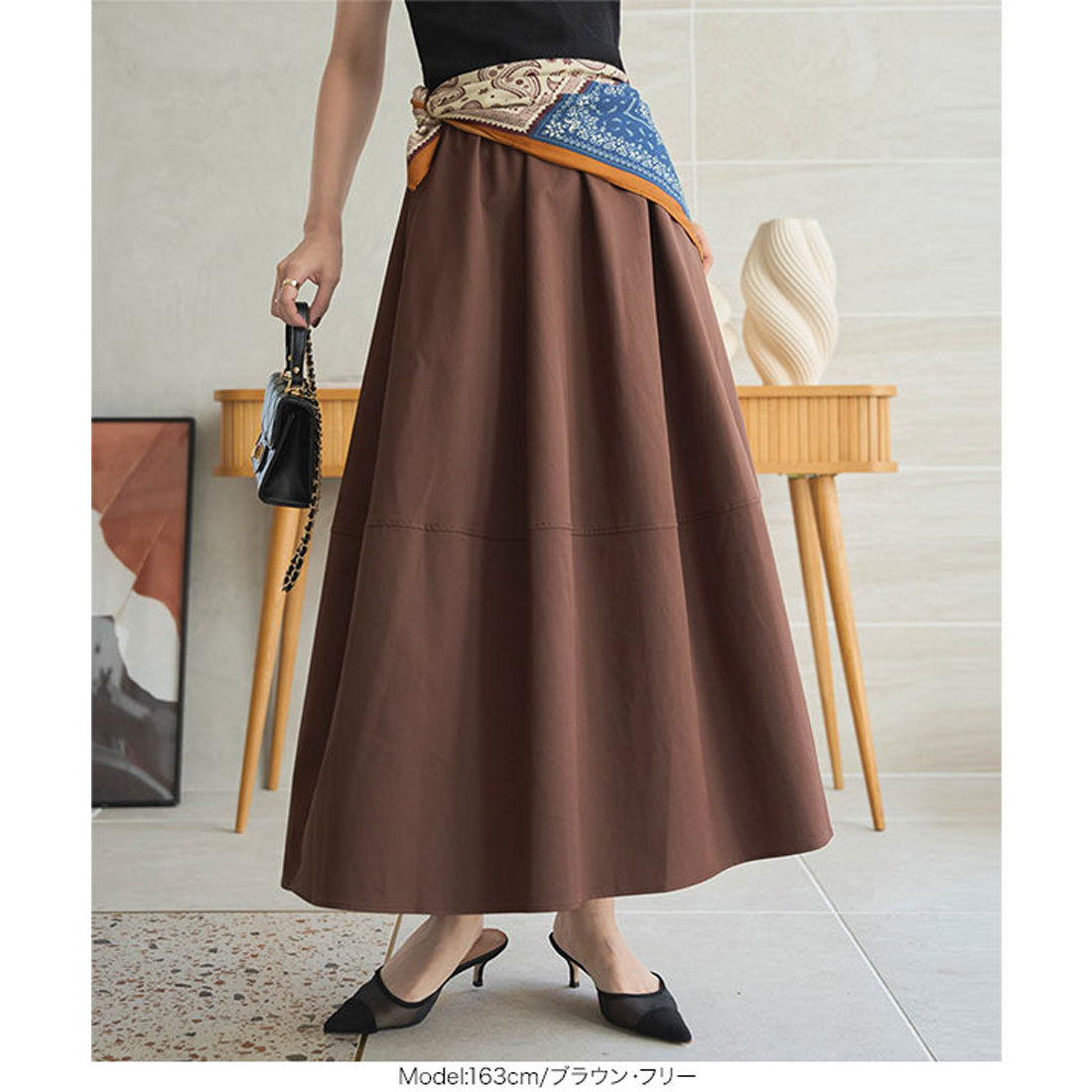 コウベレタス KOBE LETTUCE [ 2点セット ] スカーフ付き切替フレアスカート [M4298] （ブラック） ブラック