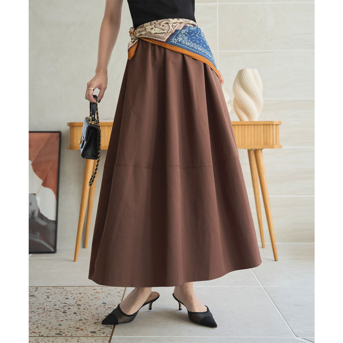 コウベレタス KOBE LETTUCE [ 2点セット ] スカーフ付き切替フレアスカート [M4298] （ブラウン） ブラウン
