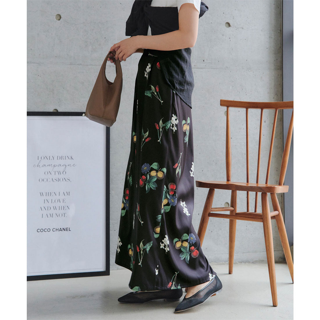 コウベレタス KOBE LETTUCE 花柄プリントスカート [M4371] （ブラック） ブラック