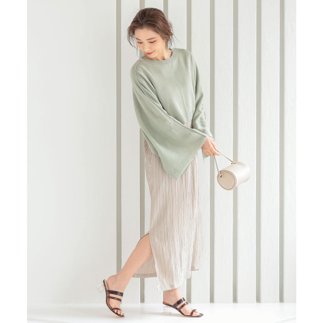 KOBE LETTUCE KOBE LETTUCE Dobby Stripe Side Slit I-Line Dress [E2727]