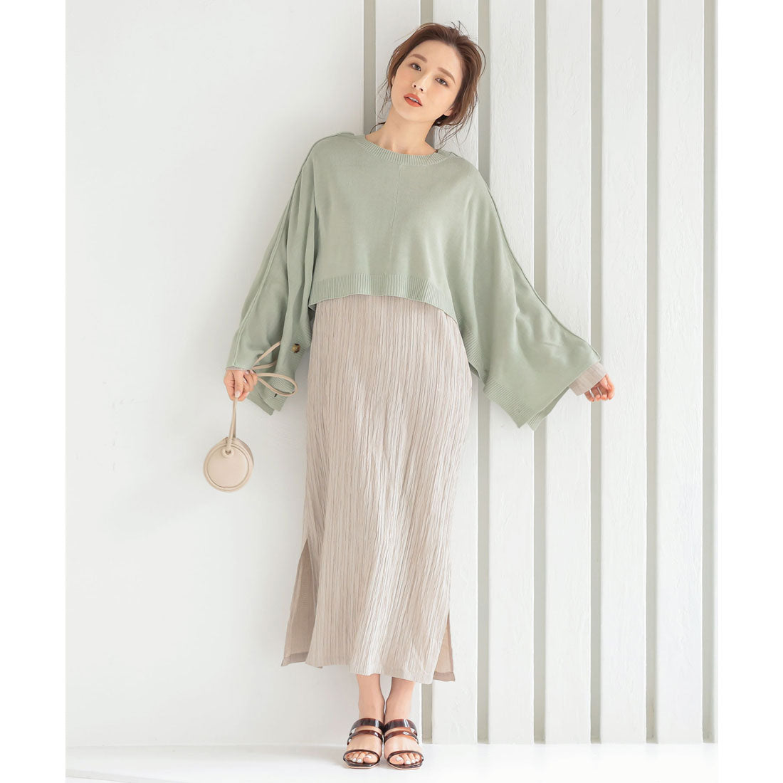 KOBE LETTUCE KOBE LETTUCE Dobby Stripe Side Slit I-Line Dress [E2727]