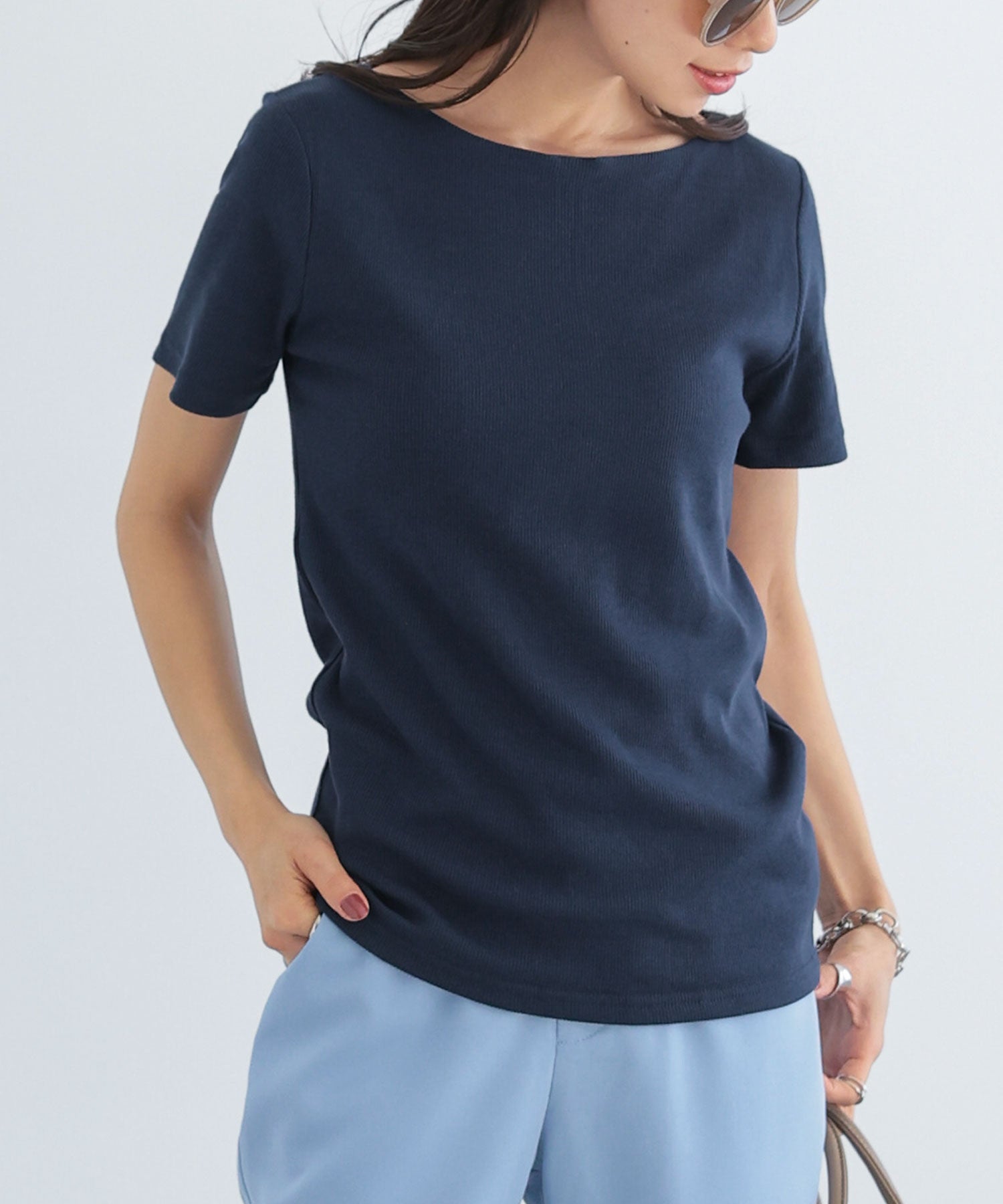 コウベレタス KOBE LETTUCE 【透けにくい】前身二重半袖Tシャツ【Bネック】 [C3654],ネイビー