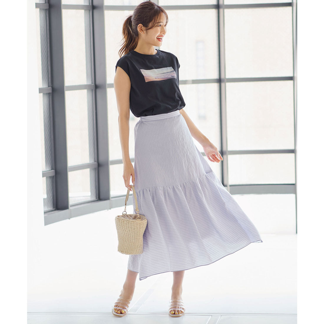 コウベレタス KOBE LETTUCE シアーストライプティアードスカート [M3355]