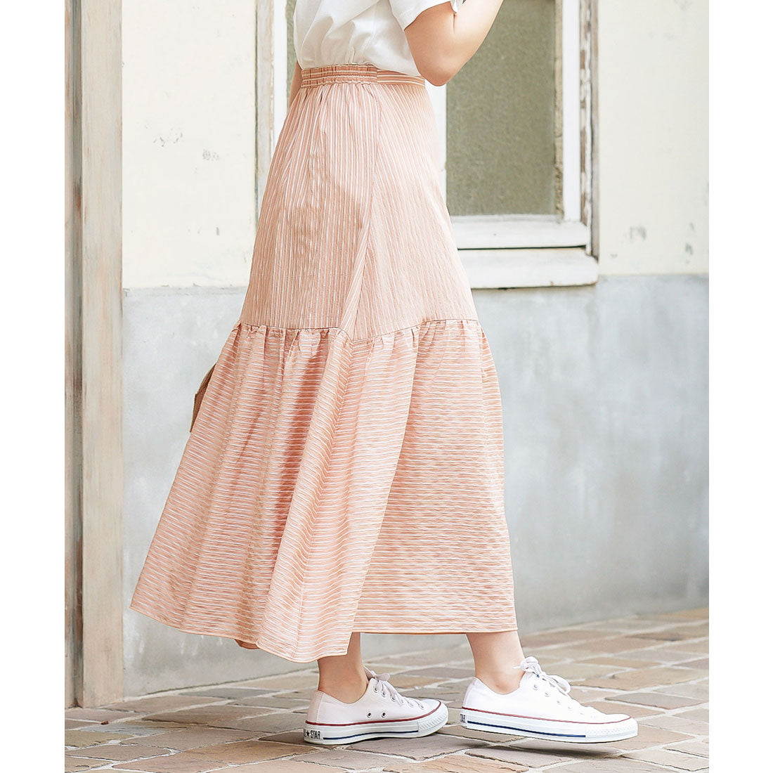 コウベレタス KOBE LETTUCE シアーストライプティアードスカート [M3355]