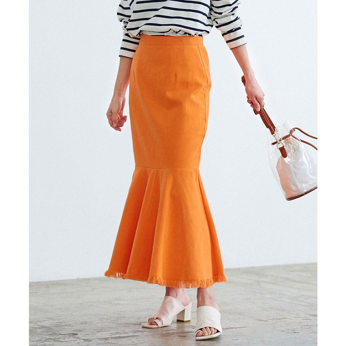 コウベレタス KOBE LETTUCE 裾フリンジツイルマーメイドスカート [M3589],オレンジ