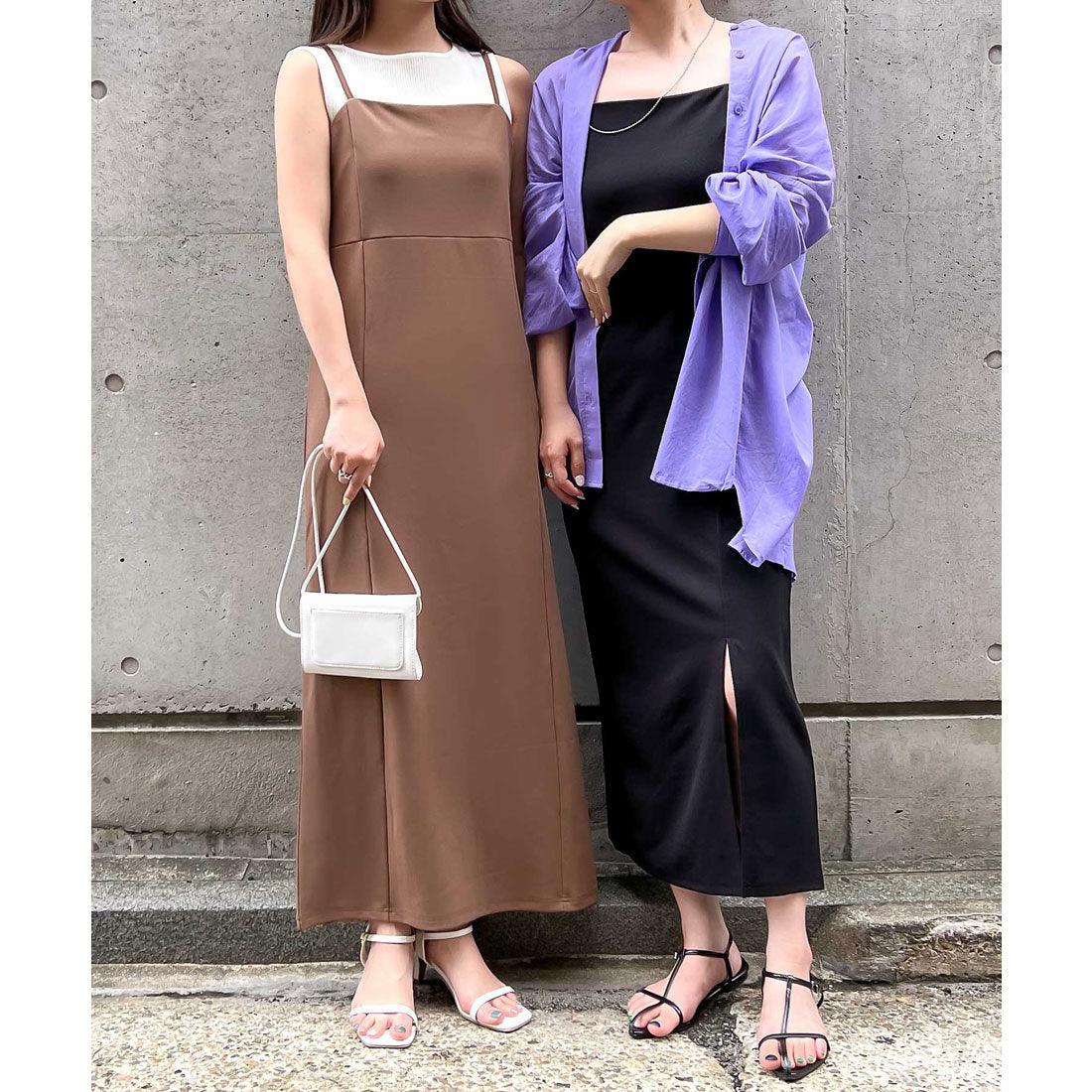 コウベレタス KOBE LETTUCE [ ストレッチ×ノーアイロン ] 細見えストレッチキャミワンピース[選べるタイプ]【バックスリット】 [E3143]