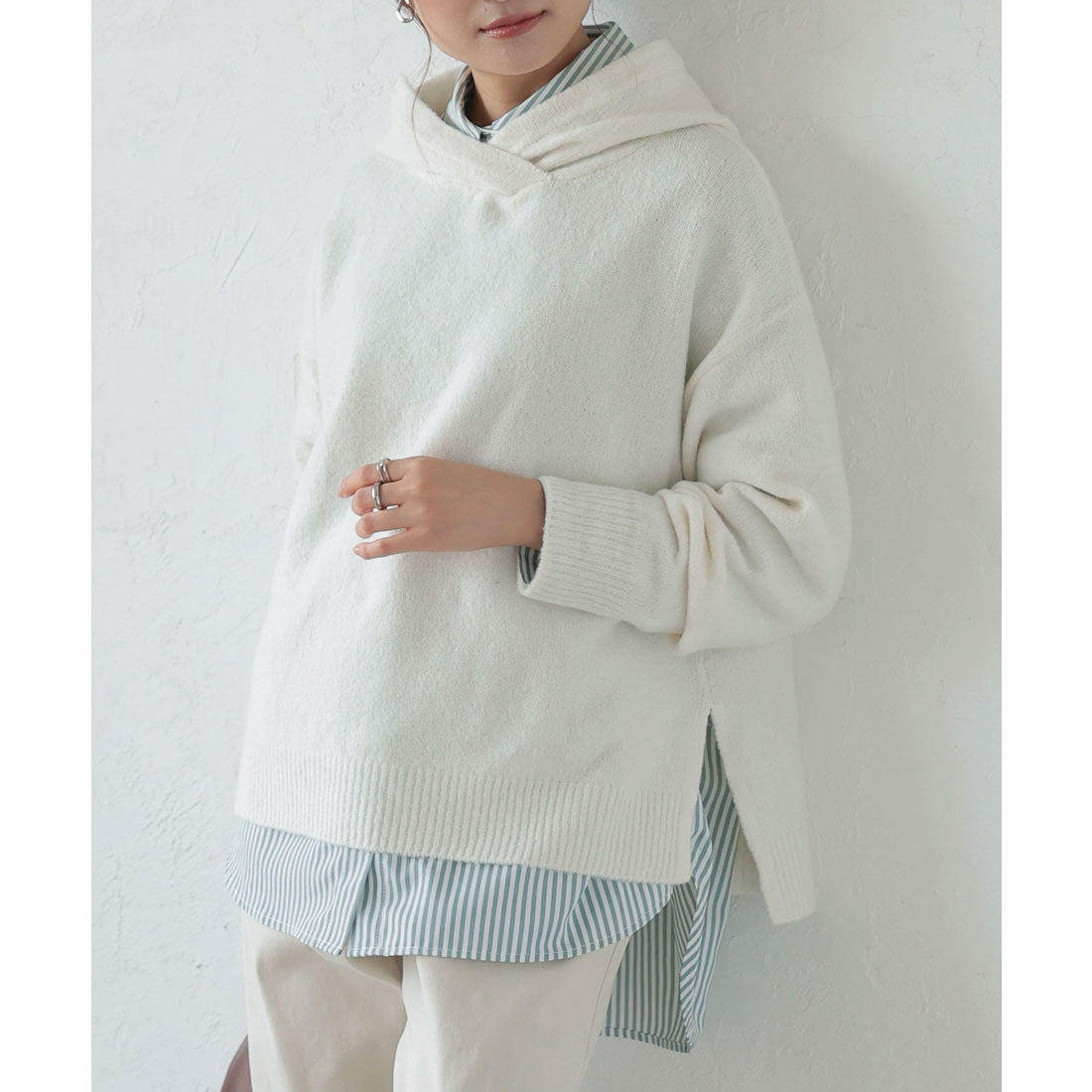 KOBE LETTUCE Washable Yak-style Hoodie Knit Top [C6302]