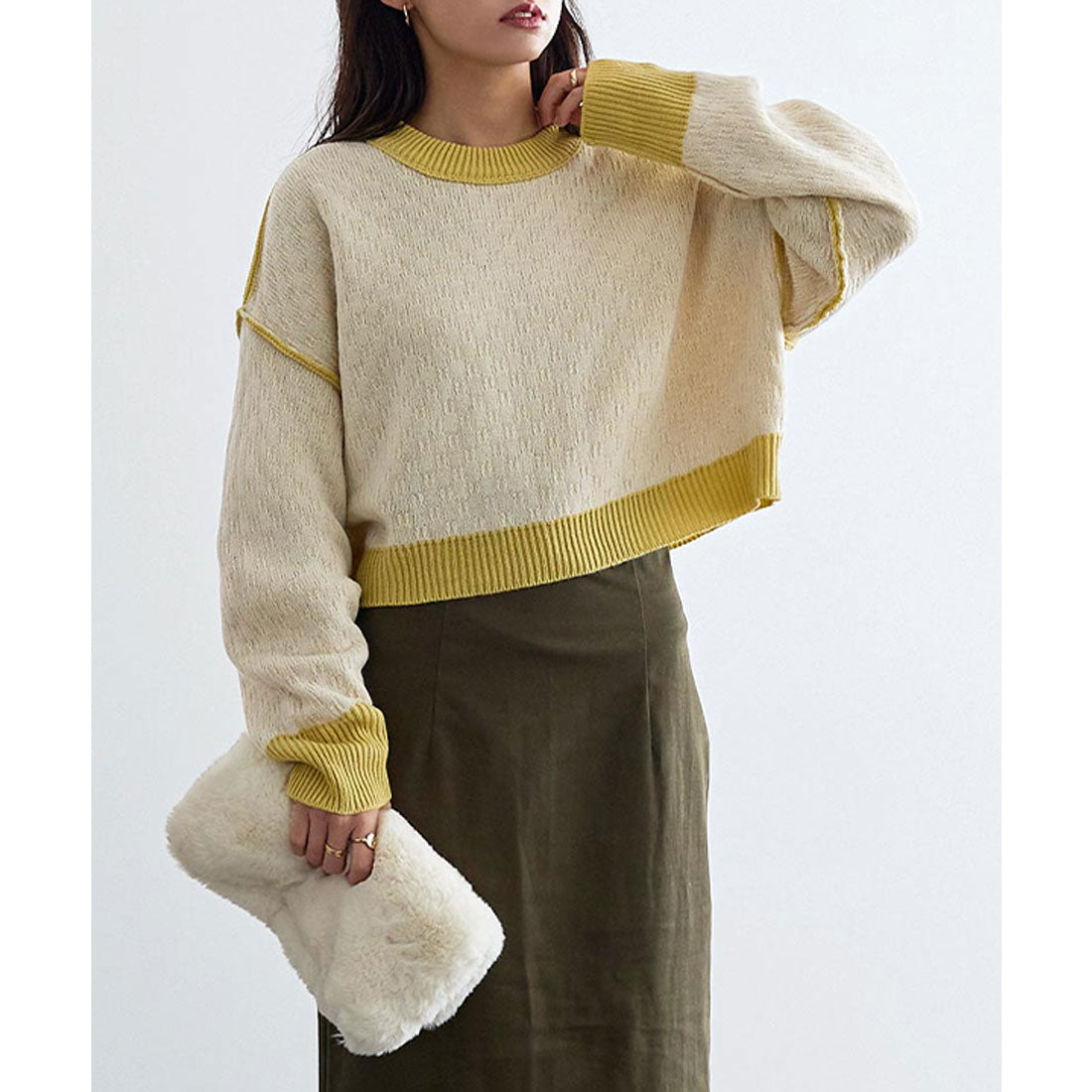 コウベレタス KOBE LETTUCE リバーシブルニットプルオーバー [C6208],イエロー×アイボリー