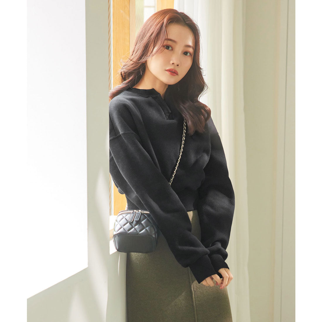 コウベレタス KOBE LETTUCE [ 水越みさとさんコラボ ]キーネック裏起毛トップス [C6517] （ブラック） ブラック