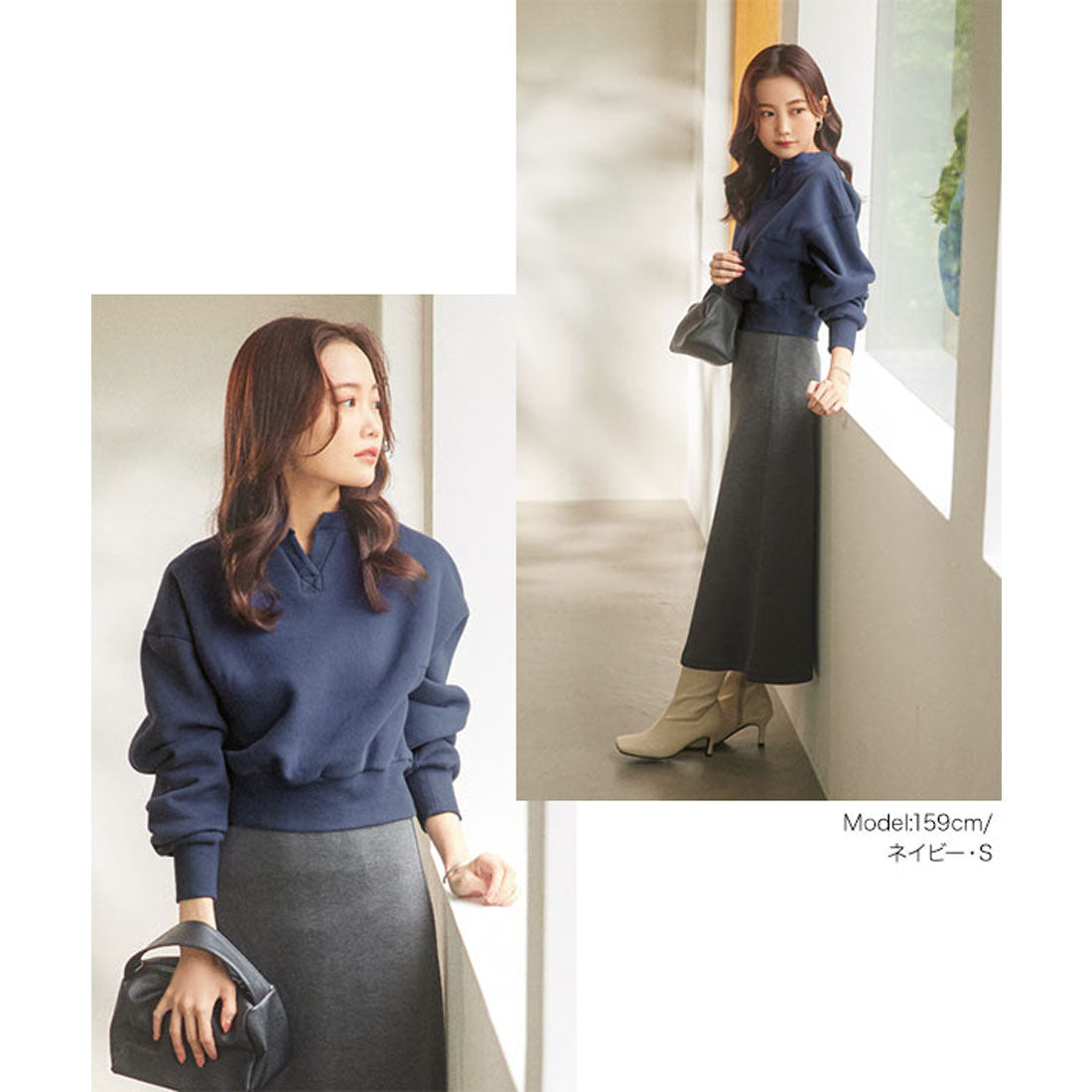 コウベレタス KOBE LETTUCE [ 水越みさとさんコラボ ]キーネック裏起毛トップス [C6517] （ブラック） ブラック