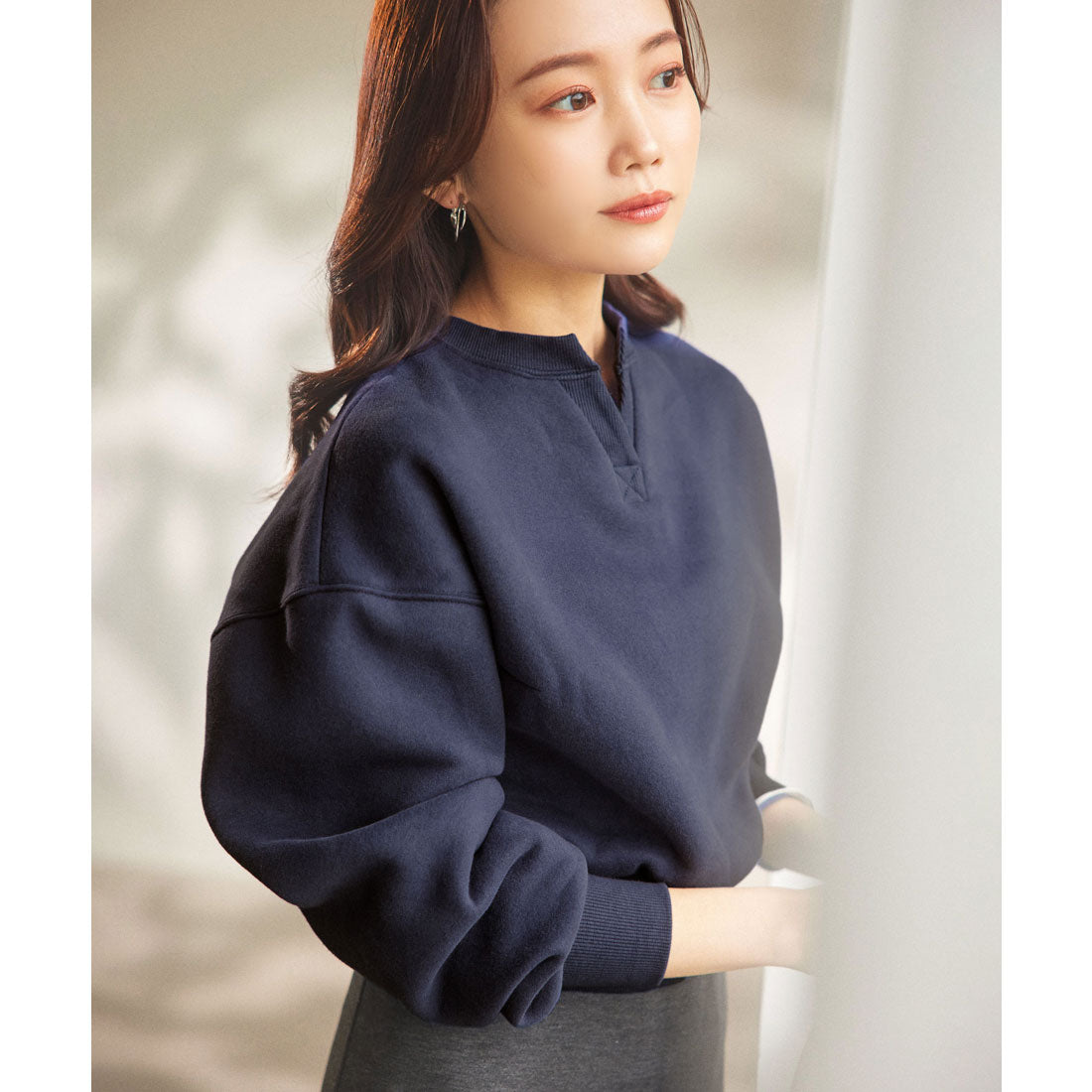 コウベレタス KOBE LETTUCE [ 水越みさとさんコラボ ]キーネック裏起毛トップス [C6517] （ネイビー） ネイビー