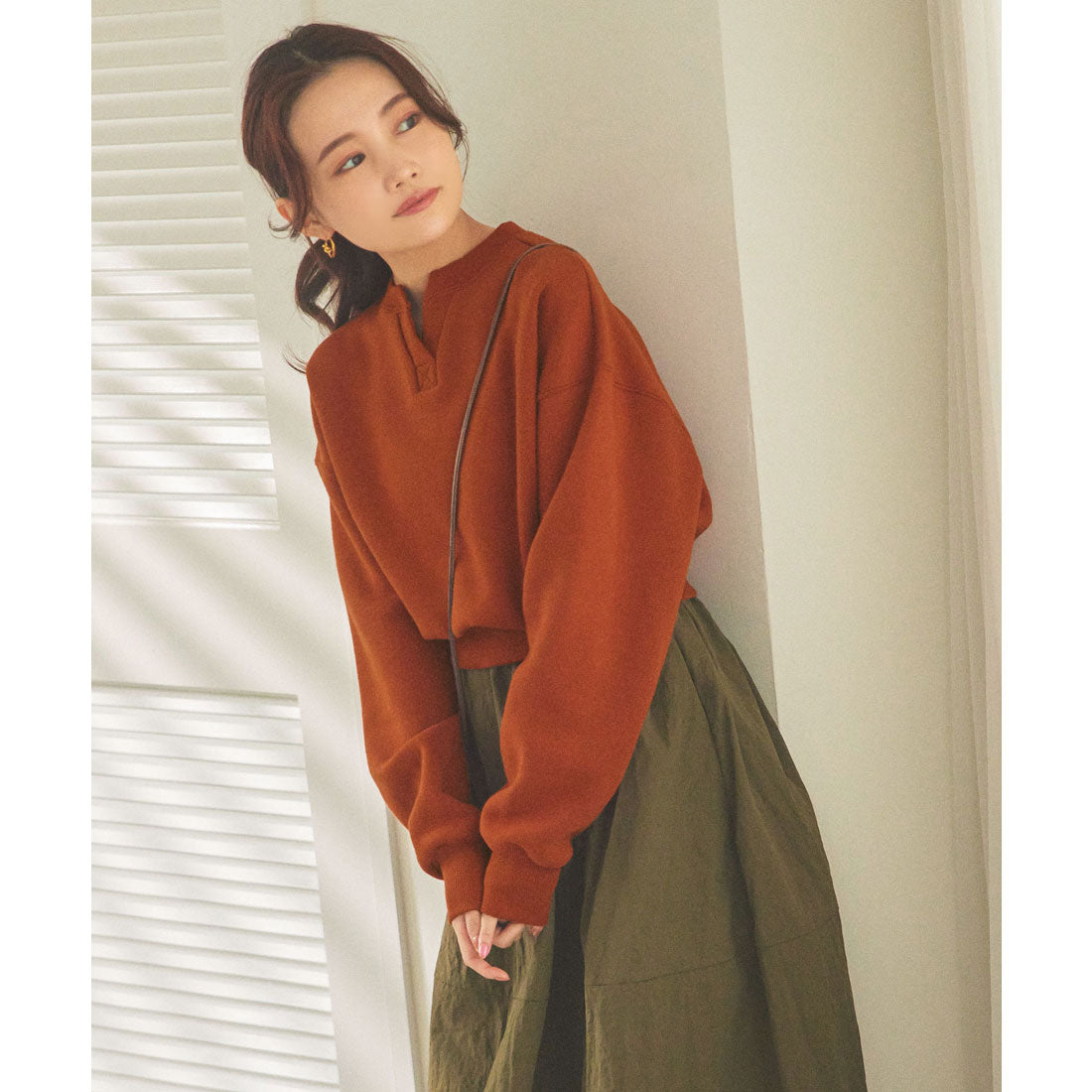 コウベレタス KOBE LETTUCE [ 水越みさとさんコラボ ]キーネック裏起毛トップス [C6517] （オレンジブラウン） オレンジブラウン