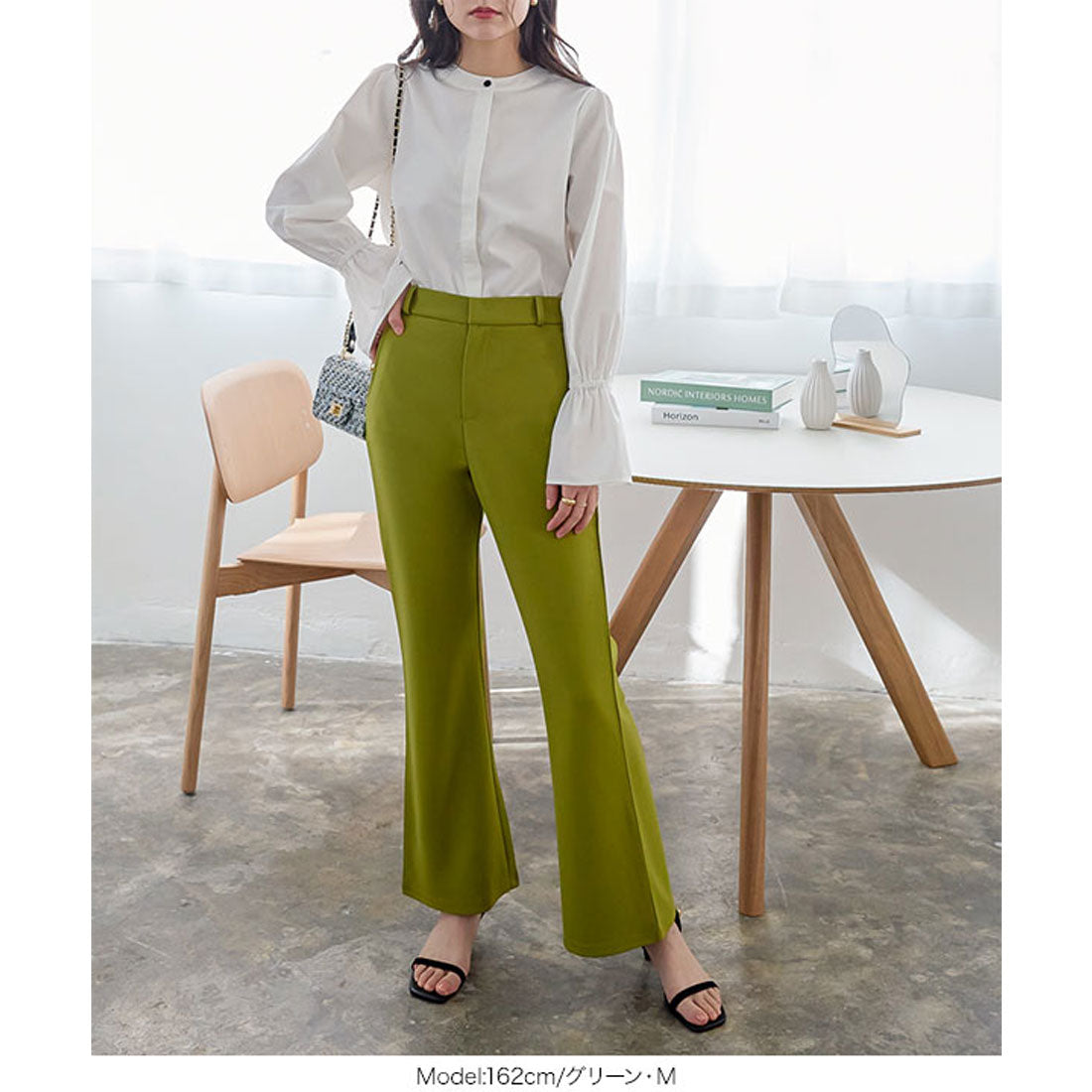 コウベレタス KOBE LETTUCE [ ストレッチ×ノーアイロン ]細見えストレッチセミフレアパンツ【プチ】 [M3848]