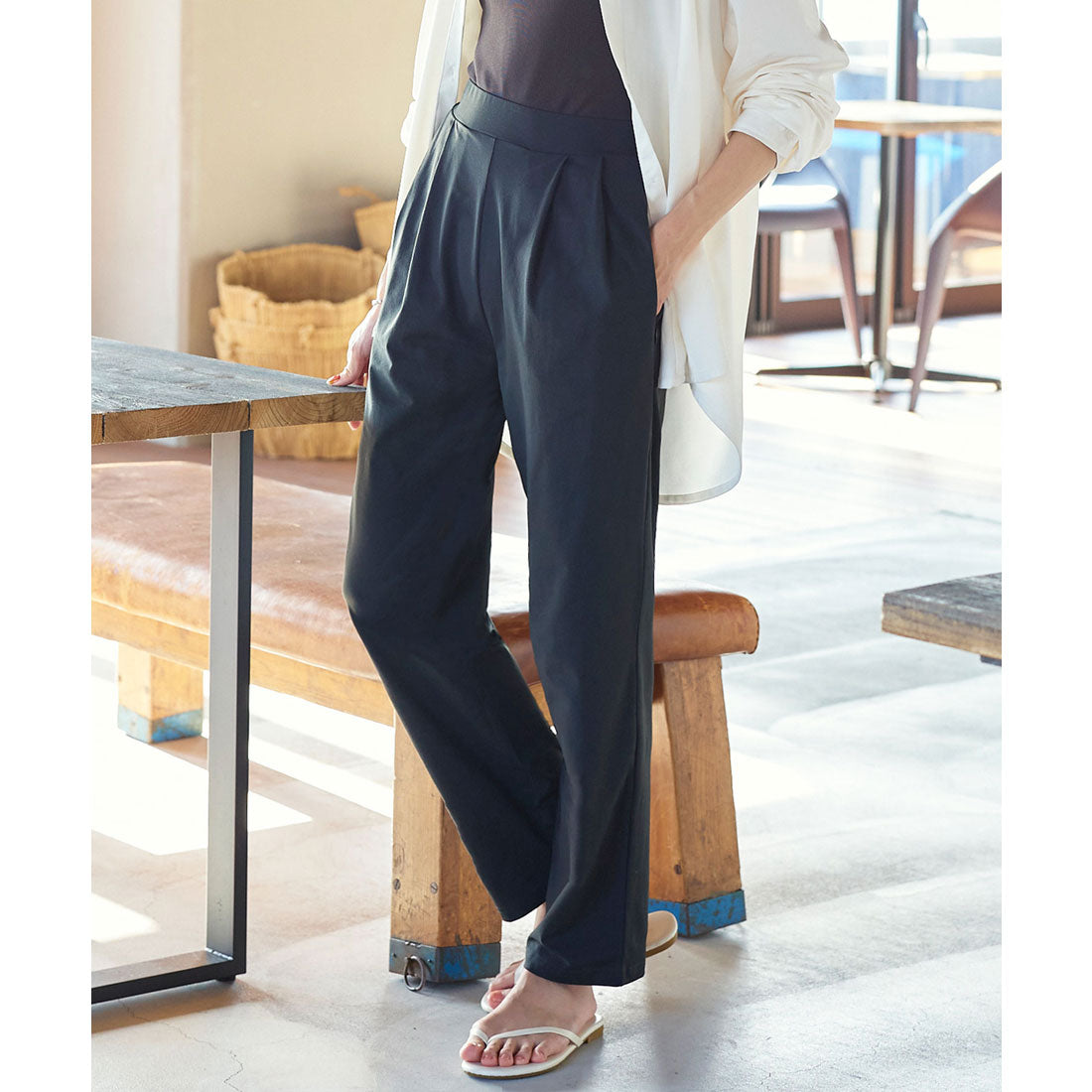  KOBE LETTUCE KOBE LETTUCE [ 防曬衣 ]【 接觸冷感・UV防護・速乾 】高腰摺褶直筒褲【加長】 [S195]