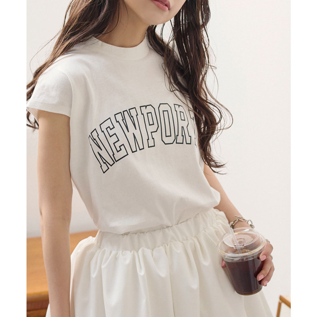 KOBE LETTUCE [100% cotton] Logo printed French mock neck T-shirt [College logo] [C6572]